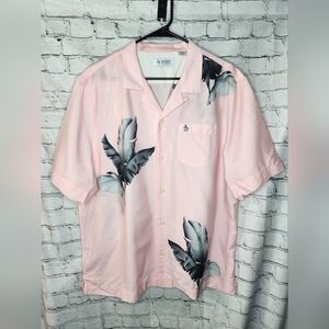 Original Penguin Pink and Gray Hawaiian Floral‎ Button Down Size XL
